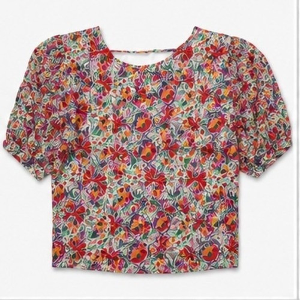 ba&sh Womens Floral Tie Front Puff Sleeve Blouse Top Multicolor Size M